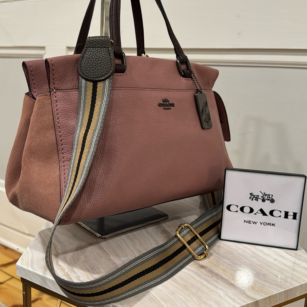Coach Pink Crossbody Bag with Black and Gold Accents